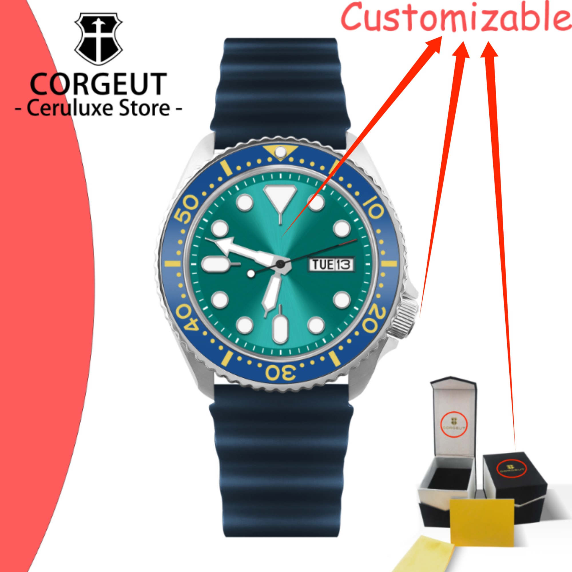 Sapphire Crystal Display - Jam Tangan Pria Mekanik CUSTOM Logo