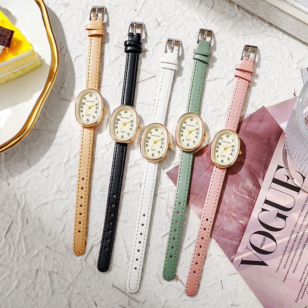 Luxury Watch With Leather Strap - Jam Tangan Wanita Dial Oval Mewah