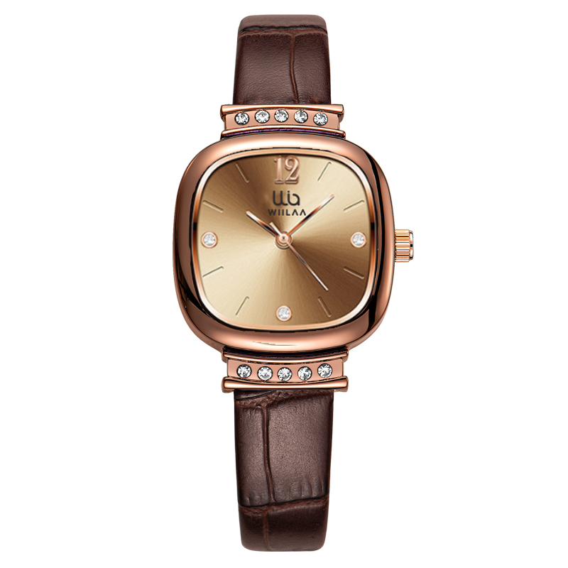 Luxury Watch With Leather Strap - Jam Tangan Wanita Rose Gold Persegi