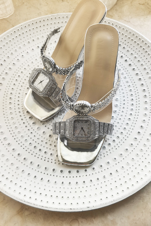 Luxury Watch With Leather Strap - Sepatu hak tinggi kristal desain asli,