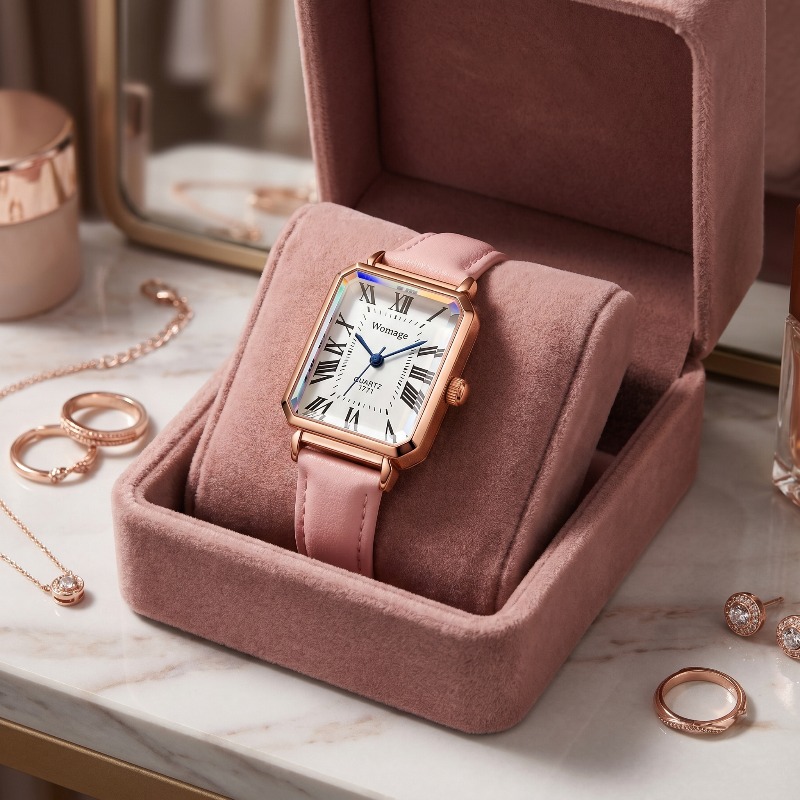 Luxury Watch With Leather Strap - Jam Tangan Kuarsa Persegi Panjang Modis