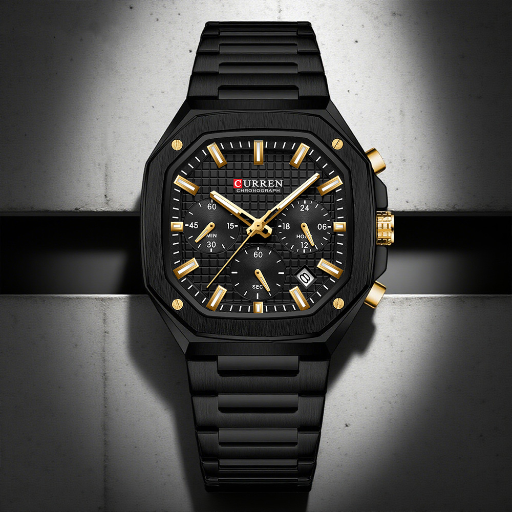 Luxury Watch Black - CURREN Jam Tangan Chrono Persegi Mewah