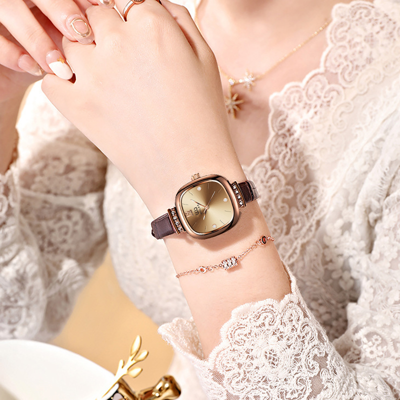 Jam Tangan Wanita Rose Gold Pe - Luxury Watch With Leather Strap ulasan dan harga
