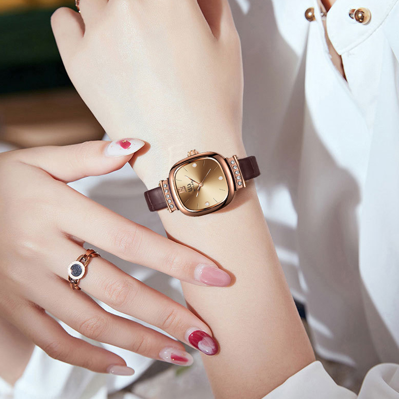 Jam Tangan Wanita Rose Gold Pe - Luxury Watch With Leather Strap ulasan dan harga