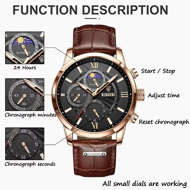 LIGE jam tangan pria, jam tang - Luxury Watch Holder For Men ulasan dan harga